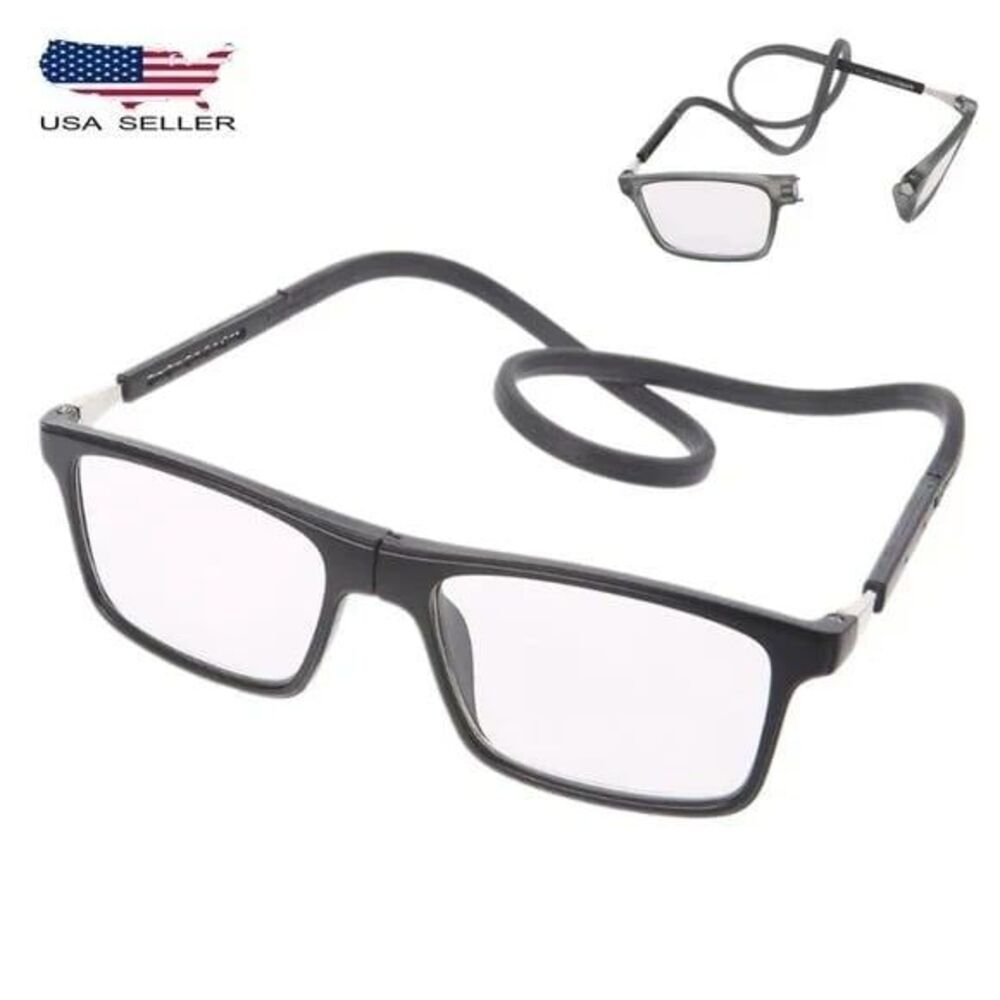 Reading Presbyopia Black Magnifying Eye Glasses Magnetic Front Closure Neck Hang